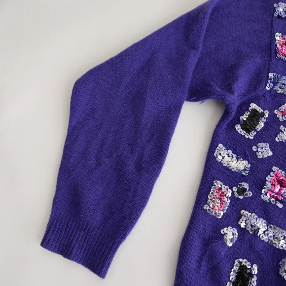Vintage Franco Valeri Purple w Silver & Pink Embellishments CrewNeck Sweater S - Picture 8 of 13